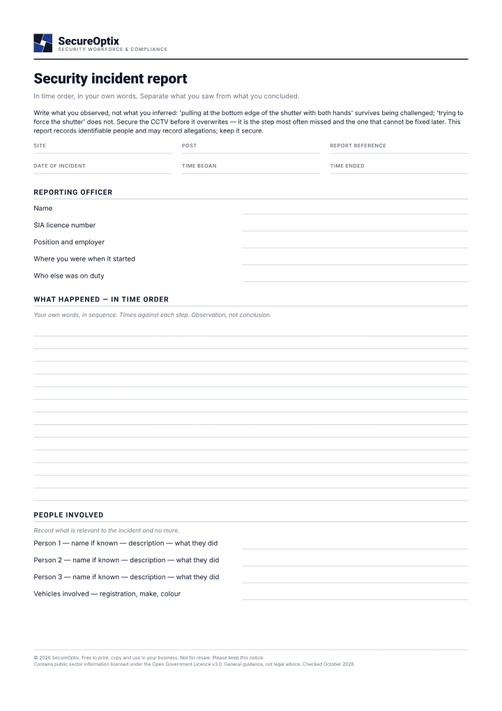 First page of the Security incident report PDF