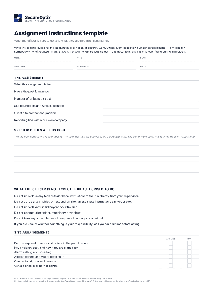 First page of the Assignment instructions template PDF